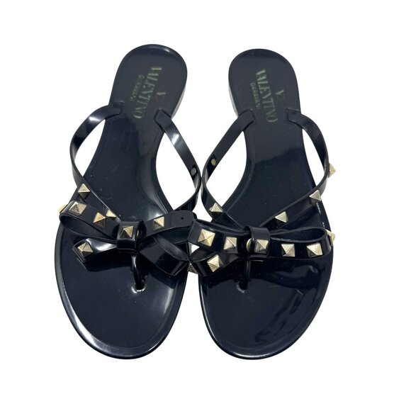 Valentino Garavani Rockstud Jelly Flip Flop thong sandals black size 37 7 - Picture 2 of 12